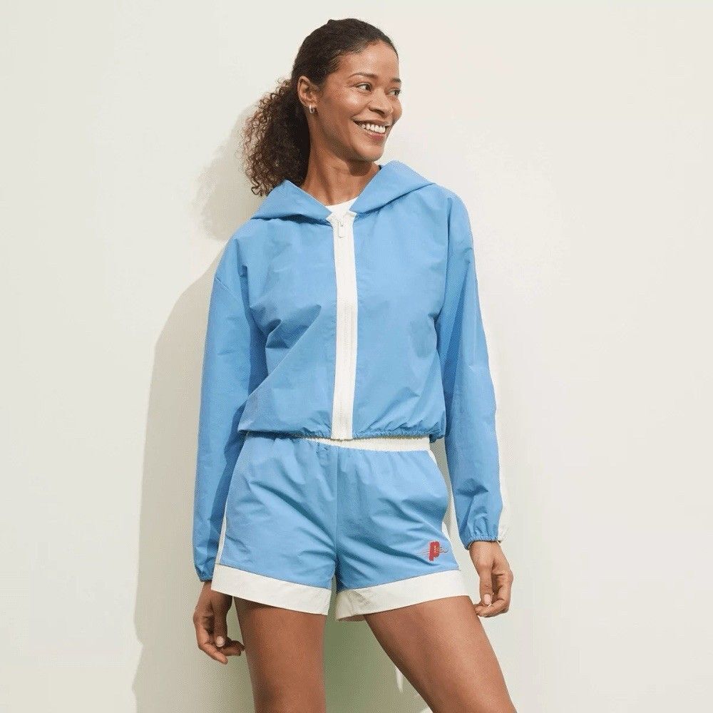 Prince Pickleball Women's Cropped Hooded Full Zip Windbreaker Jacket XS Blue y2K
